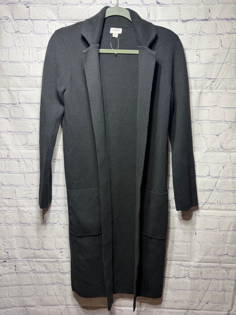 J.Crew Womens Long Open Front Knit Cardigan Black Sz XS Layer Preppy